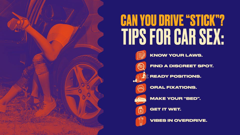 Infographic with a list of tips for how to have car sex.