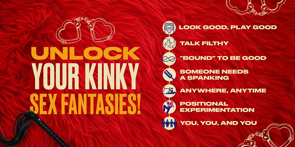 Infographic with icons and tips for couples trying to kink up their sex life.